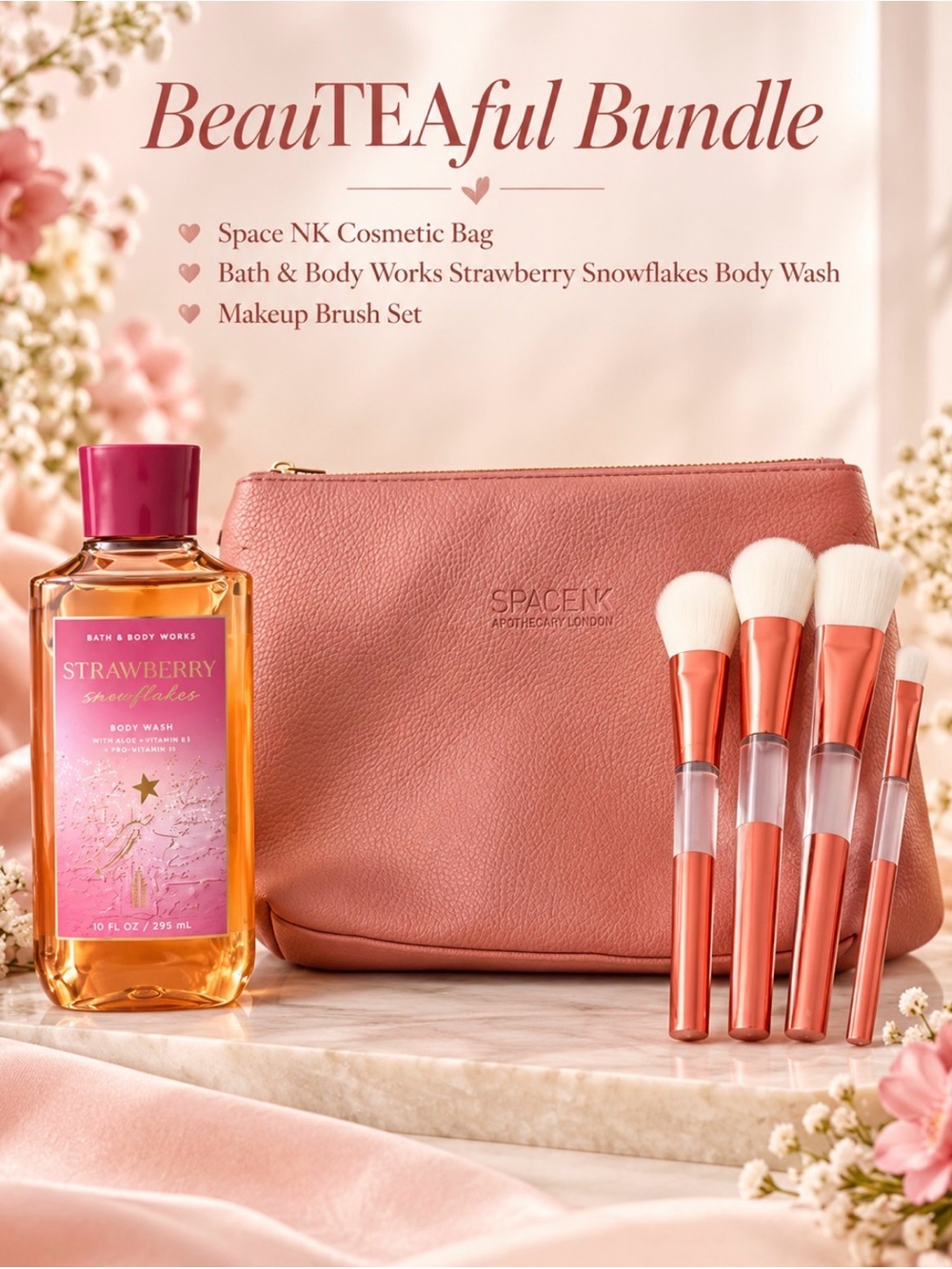 Pink Cosmetic Bag & Makeup Brush Set - Rose Pink Bundle